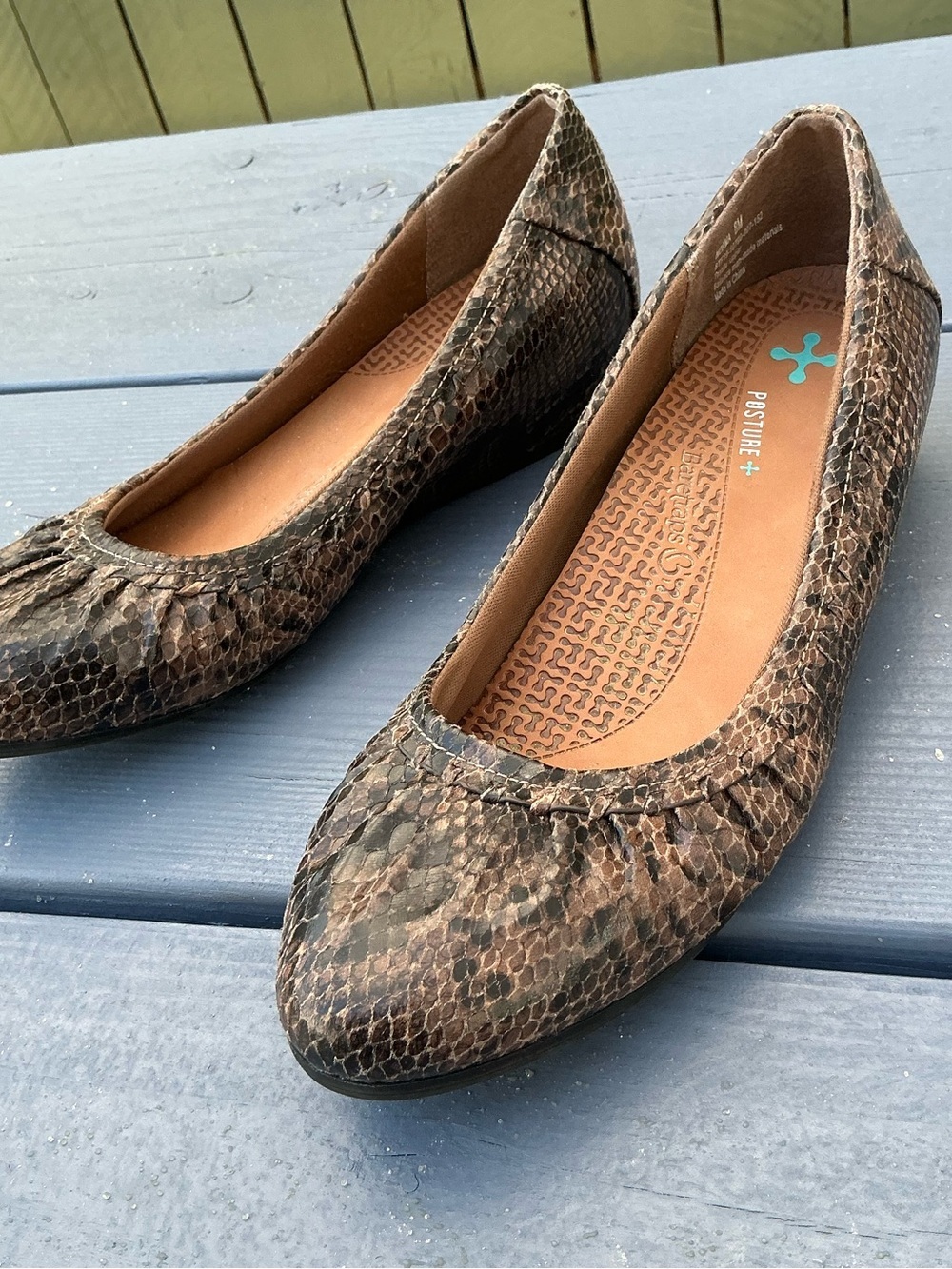 BareTraps Brown Snake-Print Flats